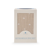 Cotton Muslin Crib Sheet - Taupe Cross