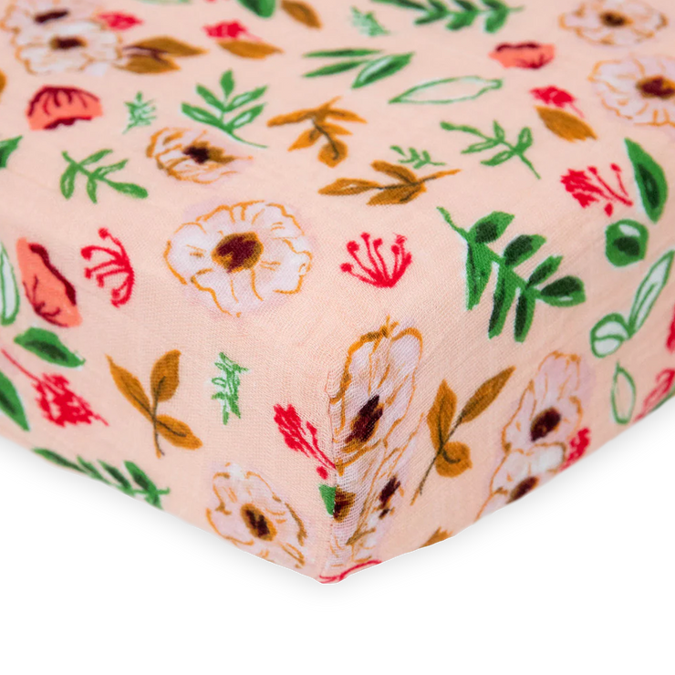 Cotton Muslin Crib Sheet - Vintage Floral