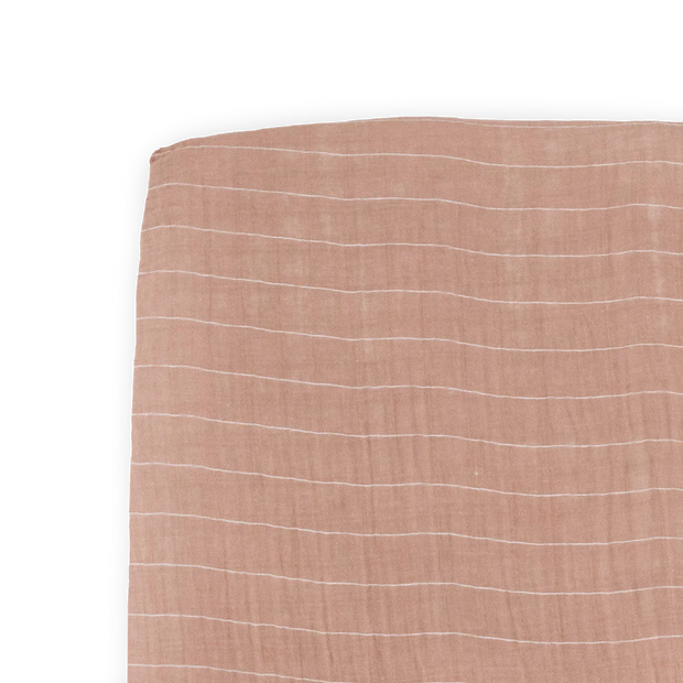Cotton Muslin Crib Sheet - Mauve Stripe
