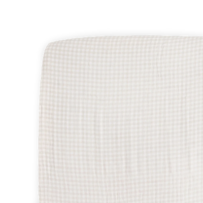 Cotton Muslin Crib Sheet - Tan Gingham