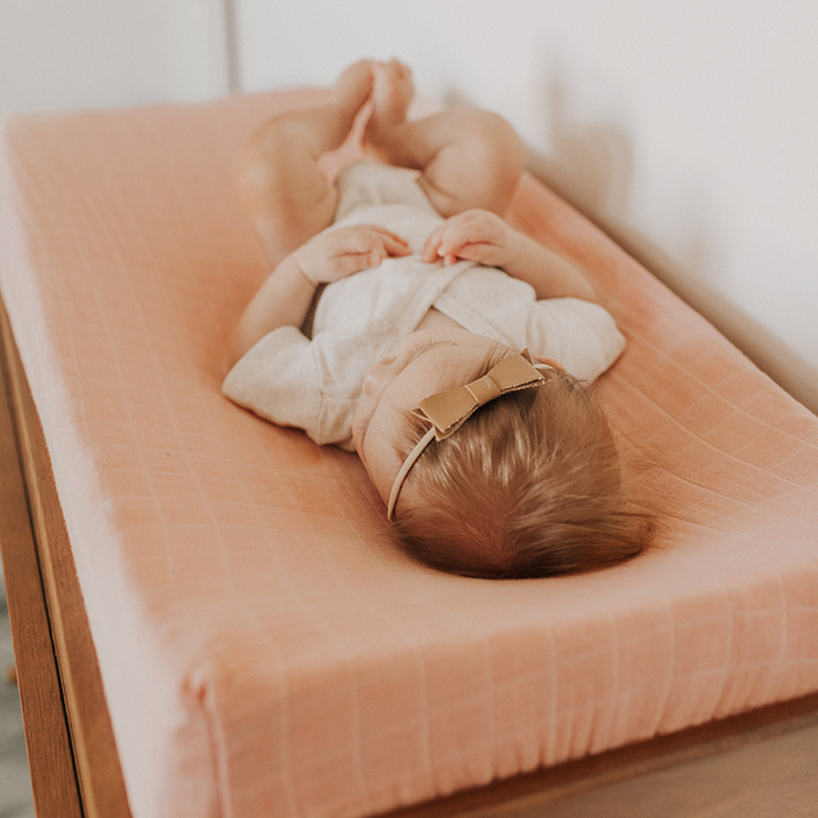 Cotton Muslin Changing Pad Cover - Rose Petal