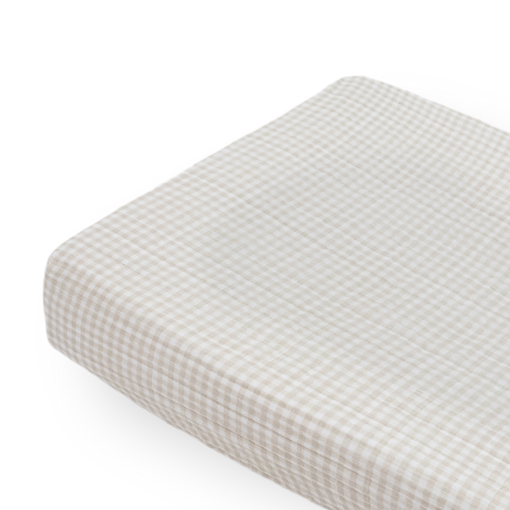 Cotton Muslin Changing Pad Cover - Tan Gingham