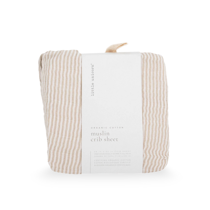 Organic Cotton Muslin Crib Sheet - Sand Stripe