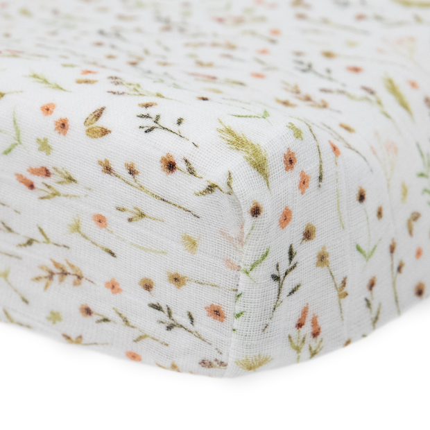 Organic Cotton Muslin Changing Pad Cover - Floral Field