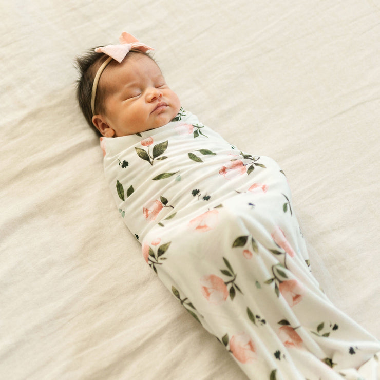Stretch Knit Swaddle Blanket - Watercolor Rose