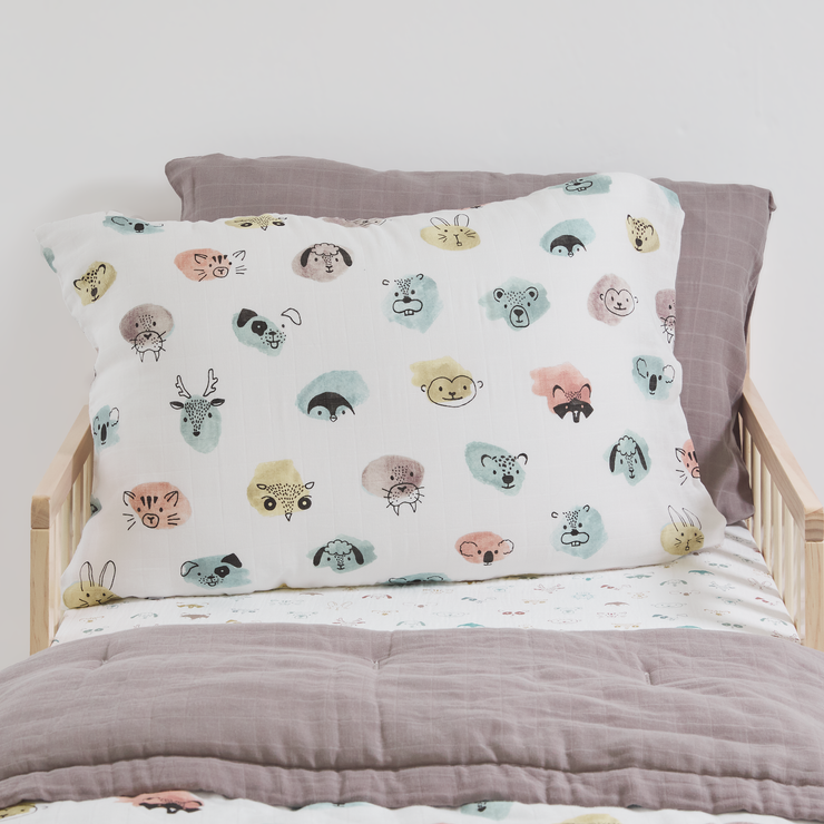 Cotton Muslin Pillowcase 2 Pack - Watercolor Critters